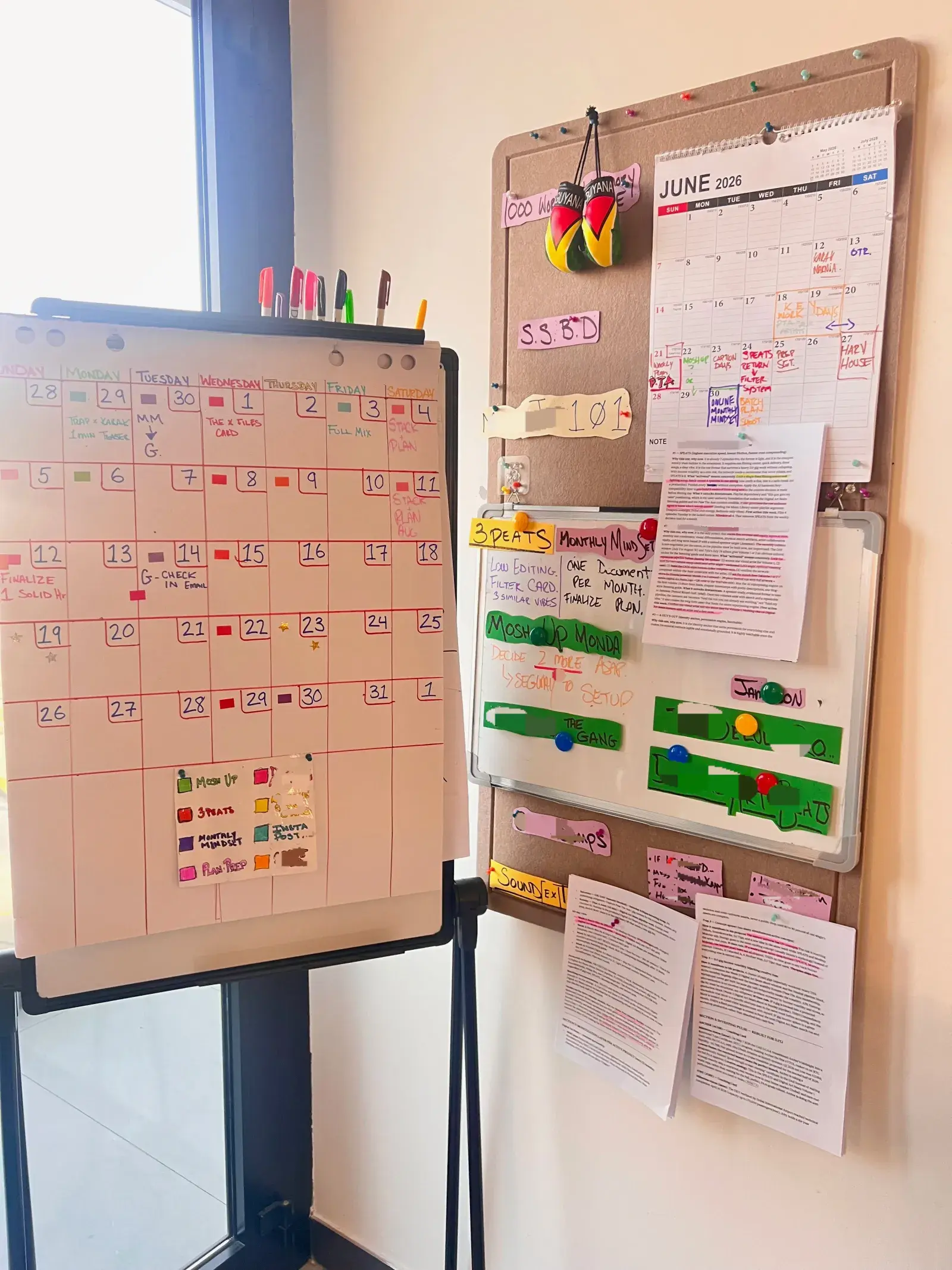 The whiteboard and corkboard wall