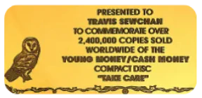 Engraved plate: presented to Travis Sewchan
