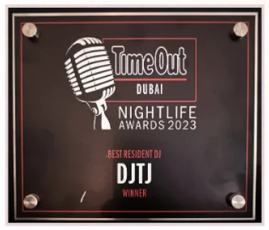 Time Out Dubai Nightlife Awards 2023 plaque: Best Resident DJ, DJTJ, Winner