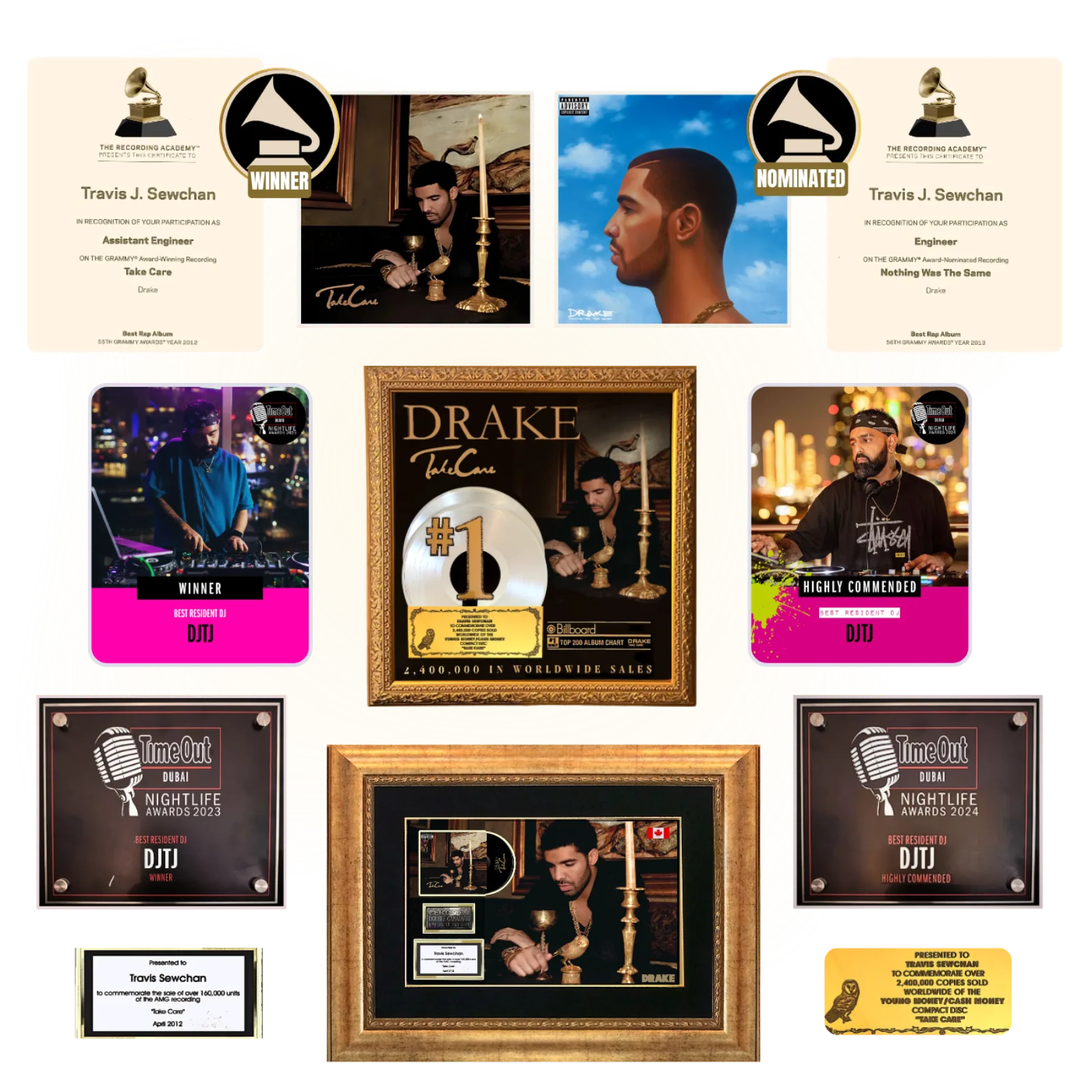 DJTJ awards, plaques & Grammy certificates